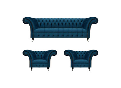 Chesterfield Set di divani blu moderno per soggiorno completo.