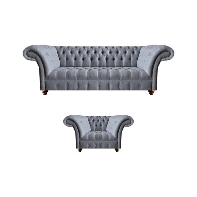 Chesterfield Set di divani grigi design in tessuto moderno 2 pezzi
