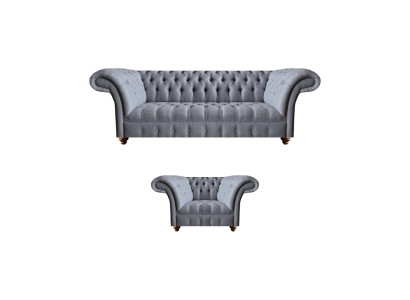 Chesterfield Set di divani grigi design in tessuto moderno 2 pezzi