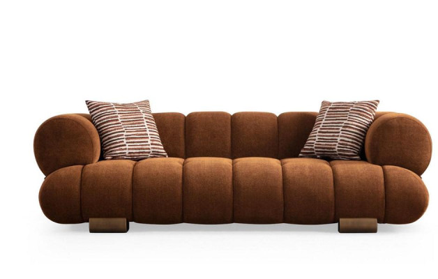 Sofà in tessuto di lusso per il soggiorno marrone con tre posti, sedute d'arredamento di design.
