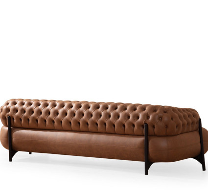 Sofa Chesterfield marrone a tre posti per il soggiorno, divano imbottito mobili moderni