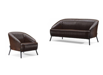Soggiorno in pelle marrone divano a due posti Sedia in pelle da designer 2 pezzi