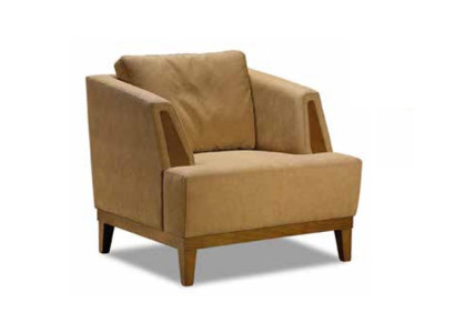 Sedia imbottita marrone in tessuto di design, poltrona moderna monoposto per la TV.