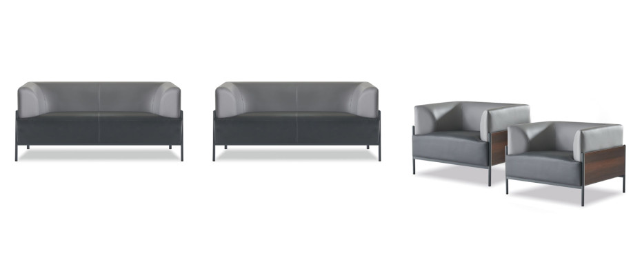 Set completo di divani ergonomici 4 pezzi nero, design moderno stile designer.