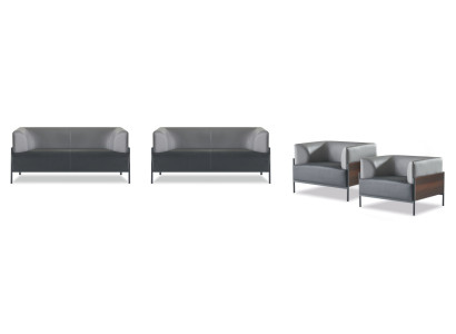 Set completo di divani ergonomici 4 pezzi nero, design moderno stile designer.