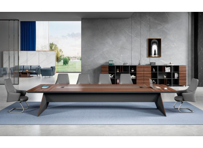 Tavolo da conferenza marrone-grigio del designer per l'ufficio in legno.