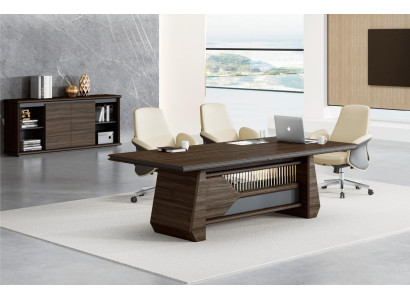 Tavolo da conferenze marrone, scrivanie da designer per ufficio, arredamento in legno per lo studio.