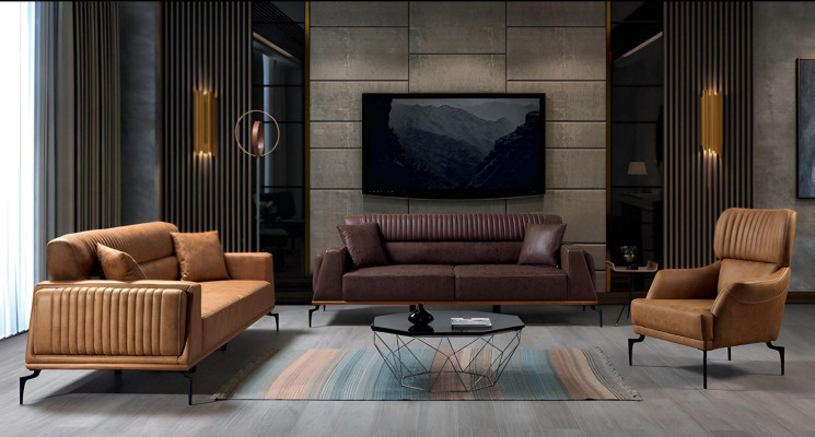 Poltrona in pelle marrone Sedia da salotto di lusso Poltrona imbottita Sedia reclinabile per arredamento