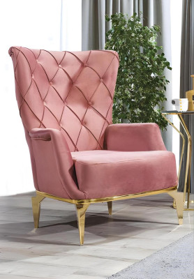 Chesterfield Rosa Poltrona Lounge Design Monoposto in Tessuto di Lusso