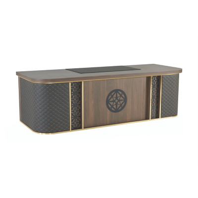 Scrivania da ufficio design moderno marrone nero bidirezionale rettangolare stile.
