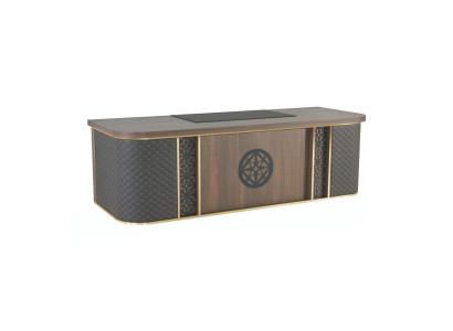 Scrivania da ufficio design moderno marrone nero bidirezionale rettangolare stile.