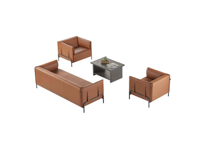 Set da ufficio 4 pezzi 3 posti 2 poltrone Tavolino marrone Grigio Bicolore  Imposta ufficio 4 pezzi 3 posti 2 poltrone Tavolino marrone Grigio Bicolore