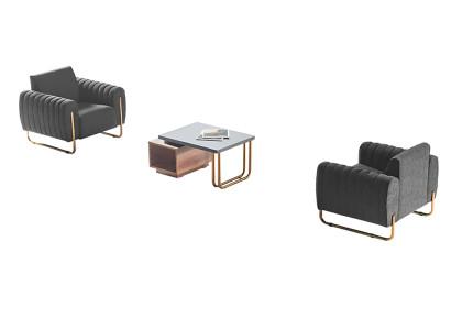 Set da studio 3 pezzi, 2 poltrone, tavolino, marrone grigio, design moderno