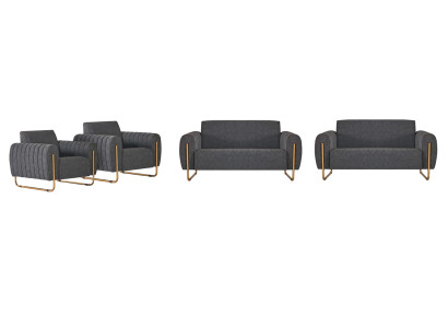 Sala studio divani in tessuto 4 pezzi 2 divani a 2 posti con 2 poltrone grigie monocolore