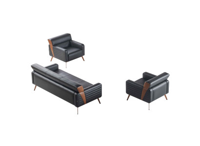 Set da studio 3 pezzi Divano a 3 posti 2 poltrone Nero Monocromatico Stile moderno  Set da studio 3 pezzi Divano a 3 posti 2 poltrone Nero Monocromatico Stile moderno