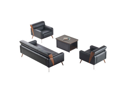 Set da ufficio 4 pezzi 3 posti 2 poltrone Tavolino da salotto Nero Unicolore  Set per ufficio 4 pezzi 3 posti 2 poltrone Tavolino da salotto Nero Monocromatico