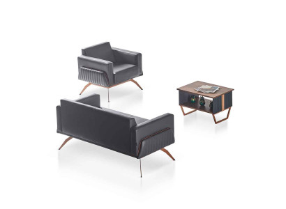 Set da studio 3 pezzi, divano a 2 posti, poltrona, tavolino, design moderno, grigio