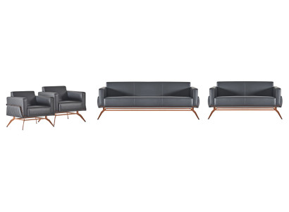 Set da studio 4 pezzi, divano a 3 posti, divano a 2 posti, 2 poltrone in grigio monocolore. Stile.   Set da studio 4 pezzi, divano a 3 posti, divano a 2 posti, 2 poltrone grigie monocolore. Stile.
