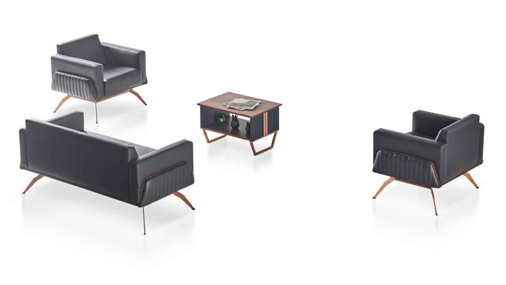 Set da ufficio 4 pezzi 3 posti 2 poltrone Tavolino da salotto Grigio Monocromatico Stile Set da ufficio 4 pezzi 3 posti 2 poltrone Tavolino da salotto Grigio Monocromatico Stile