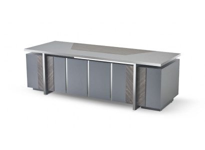 Scrivania rettangolare da ufficio grigia monocolore, stile moderno design con spazio di archiviazione