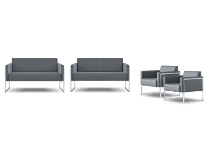Set per ufficio 4 pezzi con 2 divani a 2 posti e 2 poltrone grigie monocolore moderne.