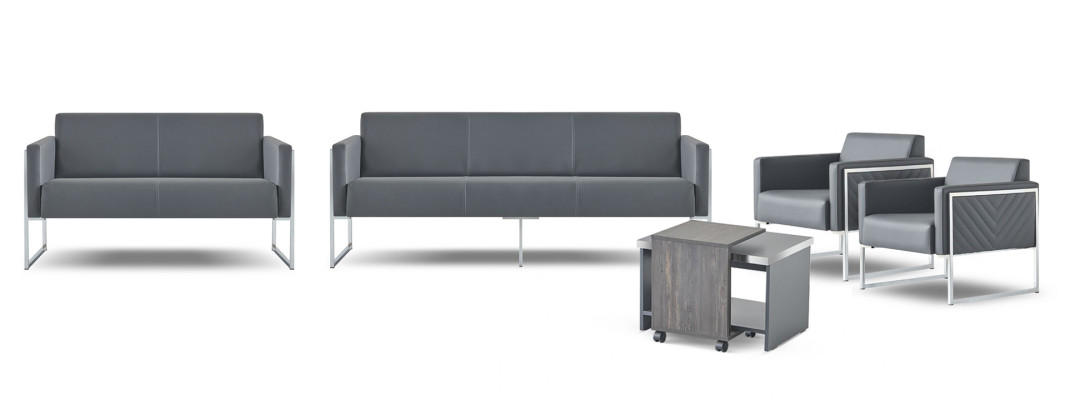 Set da studio 5 pezzi, 3 posti, 2 posti, 2 poltrone, Tavolino da caffè, Grigio, Stile.