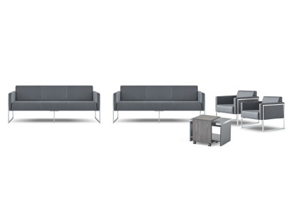 Set da studio con 5 pezzi, 2 divani a 3 posti, 2 poltrone, tavolino, grigio monocolore.