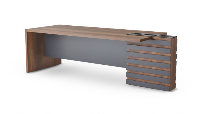 Scrivania per ufficio marrone grigio bicolore design moderno rettangolare.