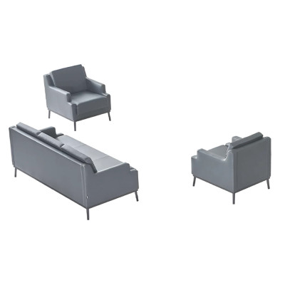 Set da ufficio 3 pezzi, divano a 3 posti con 2 poltrone Grigio scuro Design moderno  Set da ufficio 3 pezzi, divano a 3 posti con 2 poltrone Grigio scuro Design moderno