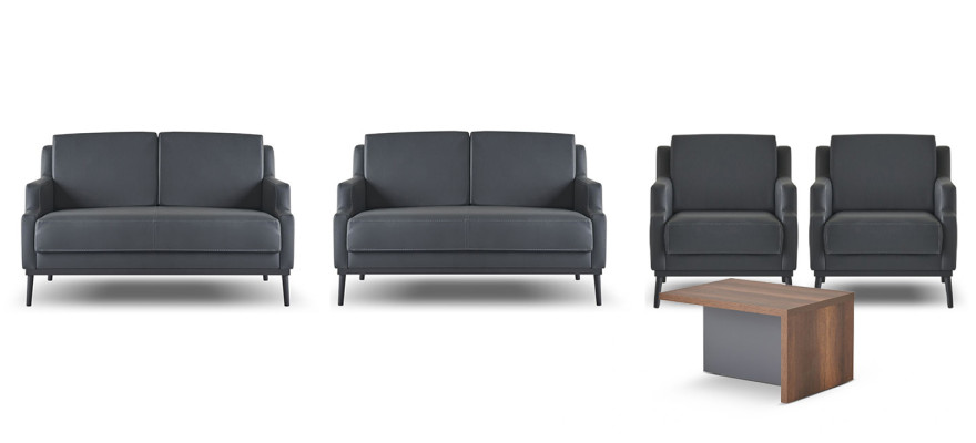 Set da ufficio 5 pezzi grigio scuro stile 2 divani a 2 posti 2 poltrone tavolino  Set da ufficio 5 pezzi grigio scuro con 2 divani a 2 posti, 2 poltrone e tavolino