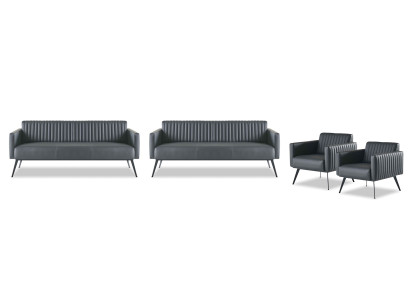Set da studio 4 pezzi con 2 divani a 3 posti e 2 poltrone nero. Monocromatico moderno.
