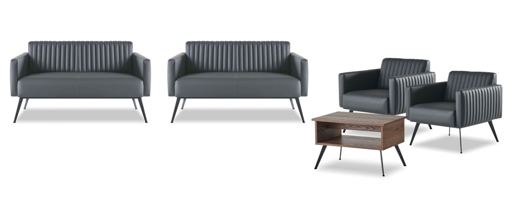 Set di studio 5 pezzi 2 divani a 2 posti 2 poltrone Tavolino Nero Marrone