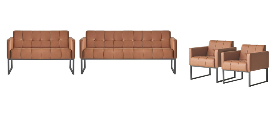 Set da ufficio 4 pezzi 2 divani a 3 posti 2 poltrone Marrone Monocolore Stile Moderno  Set da ufficio 4 pezzi 2 divani a 3 posti 2 poltrone Marrone Monocolore Stile Moderno