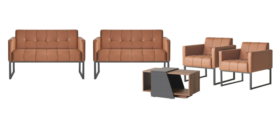 Set da ufficio 5 pezzi Marrone 2 divani a 2 posti 2 poltrone Tavolino da caffè Grigio Stile  Set da ufficio 5 pezzi Marrone 2 divani a 2 posti 2 poltrone Tavolino da caffè Grigio Stile