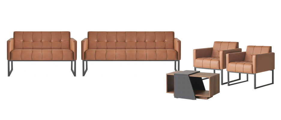 Set da studio 5 pezzi, divano a 3 posti, divano a 2 posti, 2 poltrone, tavolino da caffè marrone stile.   Set da studio 5 pezzi, divano a 3 posti, divano a 2 posti, 2 poltrone, tavolino da caffè marrone stile.