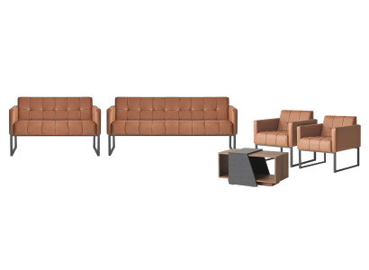 Set da studio 5 pezzi, divano a 3 posti, divano a 2 posti, 2 poltrone, tavolino da caffè marrone stile.   Set da studio 5 pezzi, divano a 3 posti, divano a 2 posti, 2 poltrone, tavolino da caffè marrone stile.