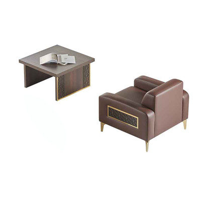 Set da ufficio 2 pezzi Sedia con Tavolino Soggiorno Marrone Monocromatico  Set da ufficio 2 pezzi Sedia con Tavolino Soggiorno Marrone Monocromatico