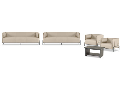 Set ufficio 5 pezzi Beige 2 divani 3 posti 2 poltrone Grigio Tavolino salotto Moderno