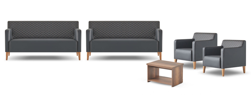 Set di studio 5 pezzi Nero 2 divani a 3 posti 2 poltrone Marrone Tavolino