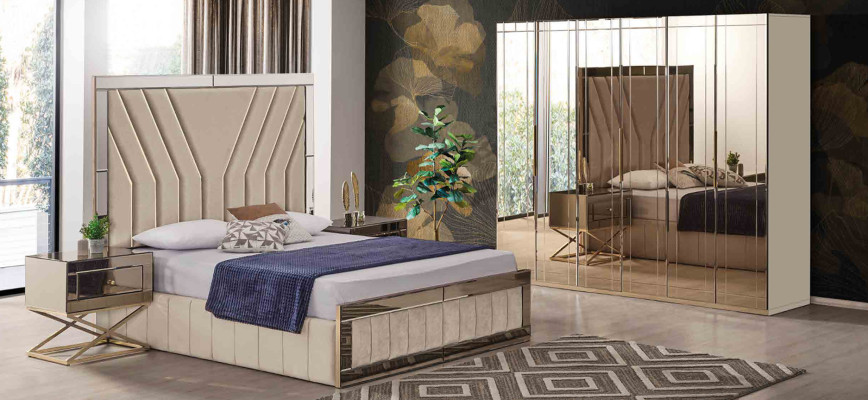 Camera da letto beige Letto Designer Letto matrimoniale Cornice del letto di lusso Letto