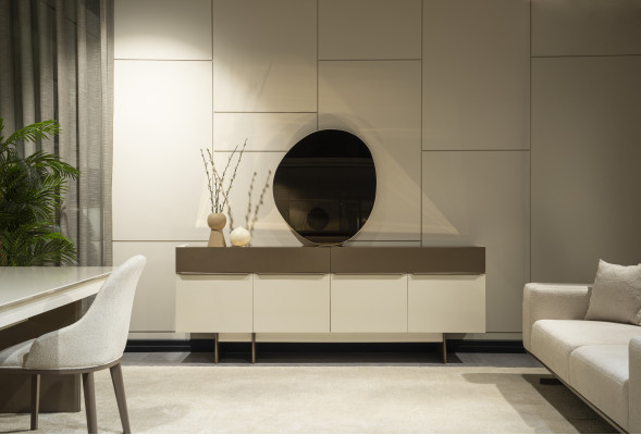 Marrone-Beige credenza da cucina, mobili da sala da pranzo di design, comò di lusso.