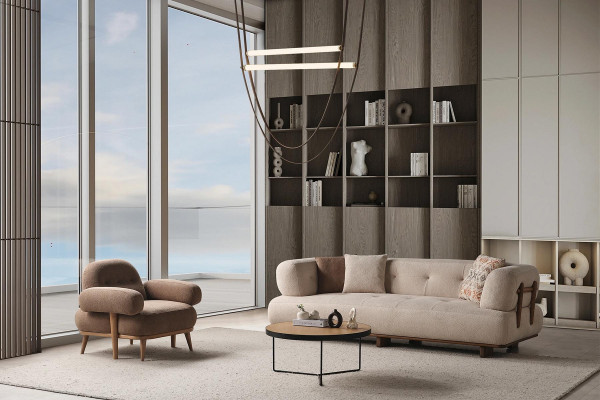 Esclusivo set di divani beige per il soggiorno, divani singoli per il soggiorno.