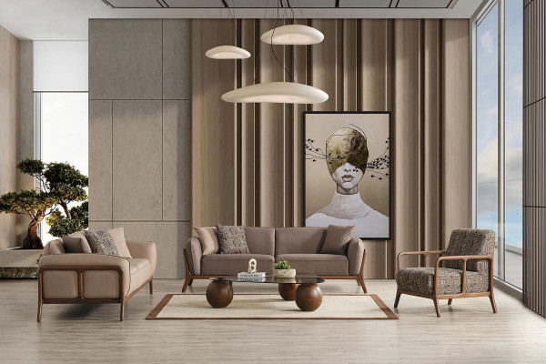 Marrone-beige salotto divano soggiorno mobili di design 2 divani.