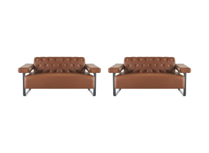 Divani in pelle Chesterfield marrone in acciaio inossidabile originale moderno a due posti, bottoni.