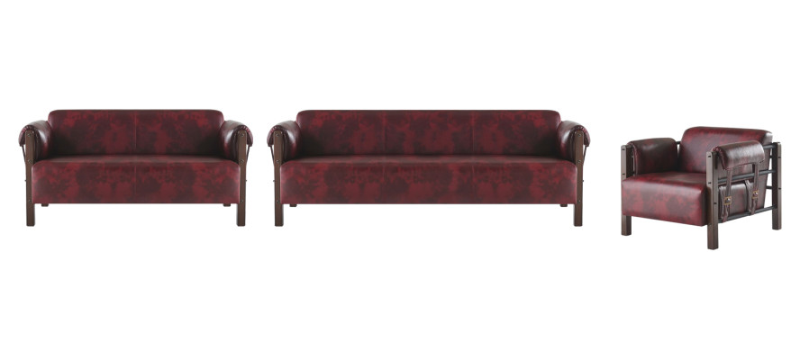Divano in pelle Bordeaux completo in legno 3 pezzi 3 posti 2 posti Poltrona