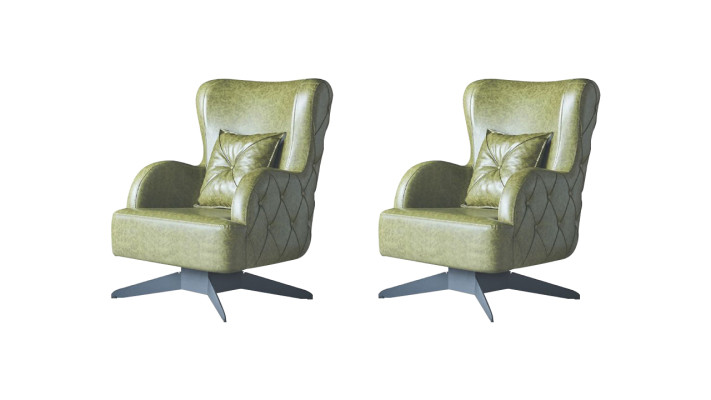 Chesterfield Set Poltrona Verde Imbottita Classica Piedi in Acciaio Inossidabile Cuscini in Pelle