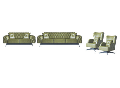 Chesterfield imbottito 3 posti 2 posti poltrona verde set classico in pelle 4 pezzi.
