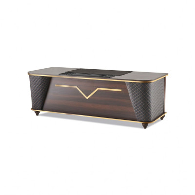 Scrivania per ufficio marrone nero legno stile moderno rettangolare studio ufficio