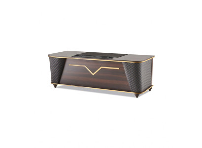 Scrivania per ufficio marrone nero legno stile moderno rettangolare studio ufficio