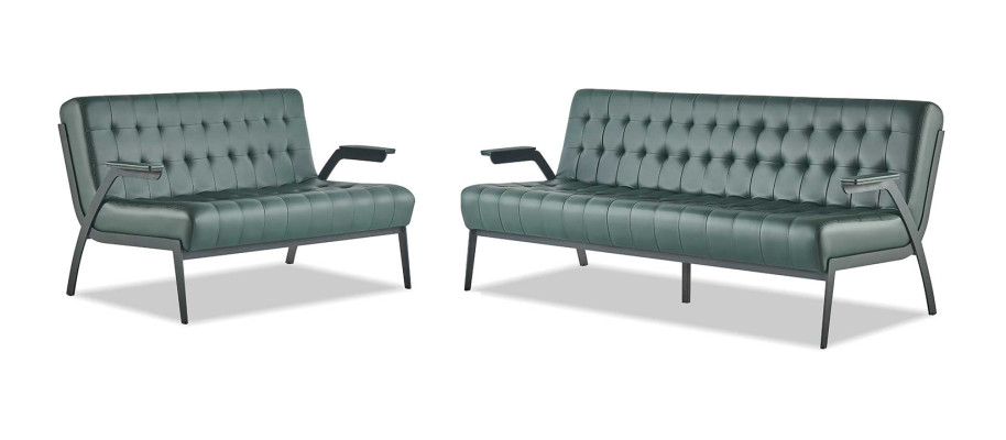 Chesterfield in pelle Set 3 posti 2 posti Verde Divani in pelle Moderni in legno